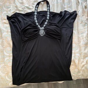 Spense Black Halter Blouse with Embellished Neckline
